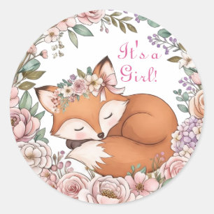 Sticker Rond Renard de la forêt à l'aquarelle C'est une fille