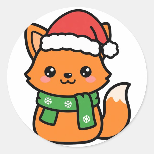 Sticker Rond Renard de Noël avec écharpe (Devant)