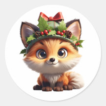 Renard de Noël mignon avec un chapeau aux baies de