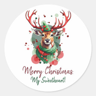 Sticker Rond Renard de Noël personnalisable