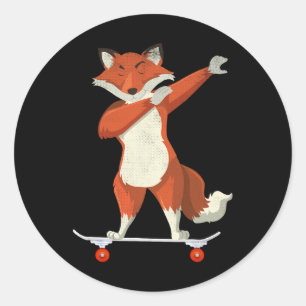 Sticker Rond Renard de skateboard sur skateboard cadeau pour sk