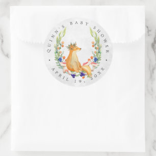 Sticker Rond Renard des Bois   Cadeau de Baby Shower Forestier