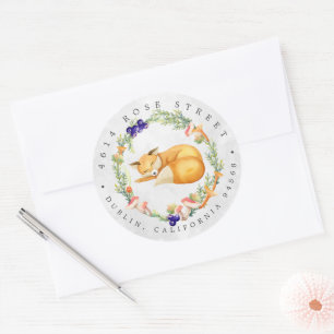 Sticker Rond Renard des bois Forest Baby Return Adresse