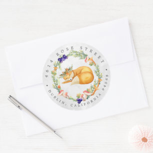 Sticker Rond Renard des bois Forest Baby Return Adresse