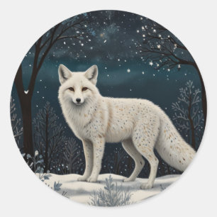 Sticker Rond Renard d'hiver blanc rétro élégant