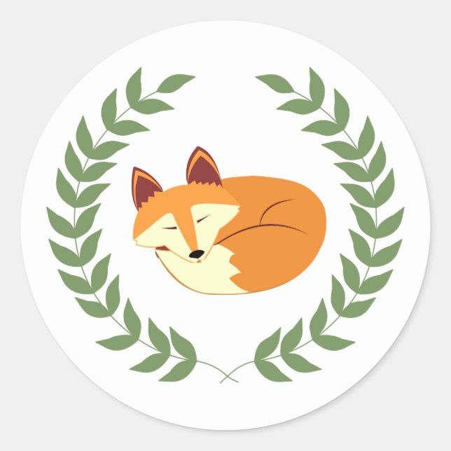 Sticker Rond Renard dormant avec Laurel Wreath (Devant)