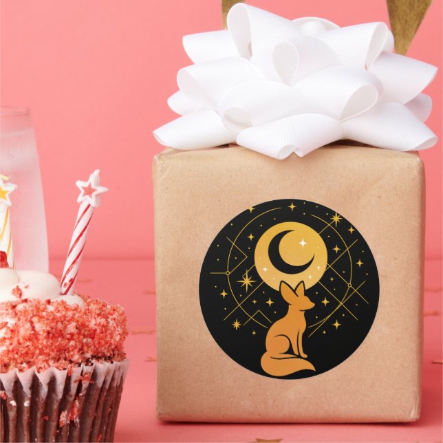 Sticker Rond Renard du désert céleste - Lune et étoiles Cosmiqu (Fête)