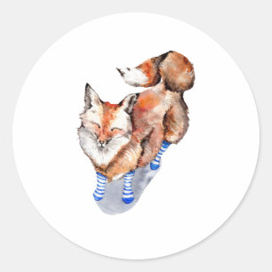Sticker Rond Renard en Chaussettes