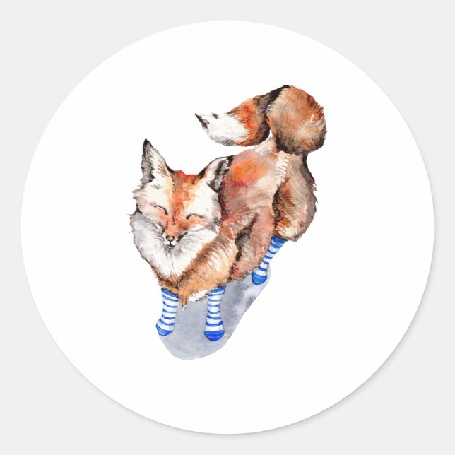 Sticker Rond Renard en Chaussettes (Devant)
