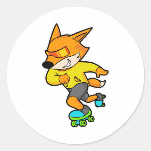 Sticker Rond Renard en patinage avec roulettes