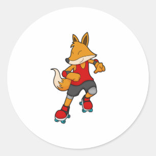 Sticker Rond Renard en patinage avec roulettes