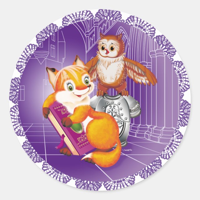 Sticker Rond renard et hibou (Devant)