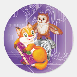 Sticker Rond renard et hibou