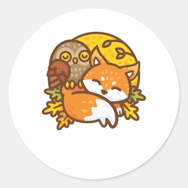 Sticker Rond Renard et hibou (Devant)