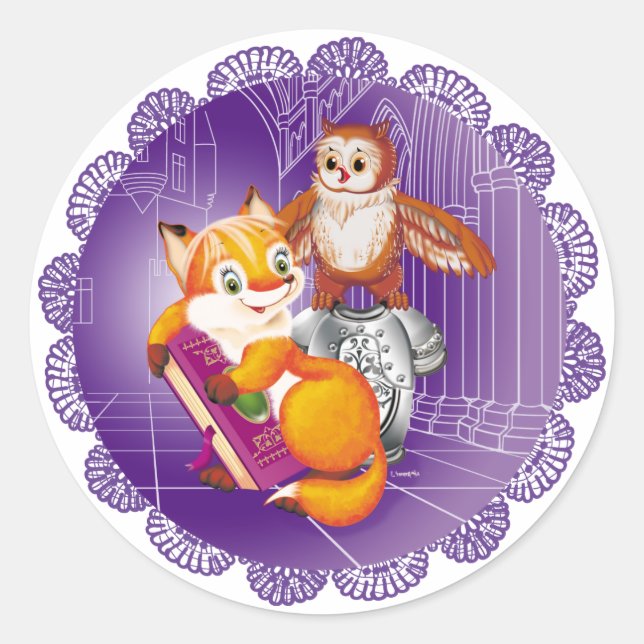 Sticker Rond renard et hibou (Devant)