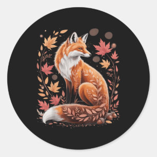 Sticker Rond Renard Floral Automne Bohème Animalier Amoureux de