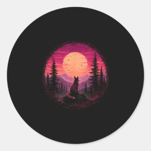 Sticker Rond Renard lune forêt montagne nature sauvage