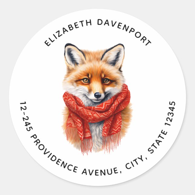 Sticker Rond Renard mignon avec une écharpe rouge Image d'autom (Devant)
