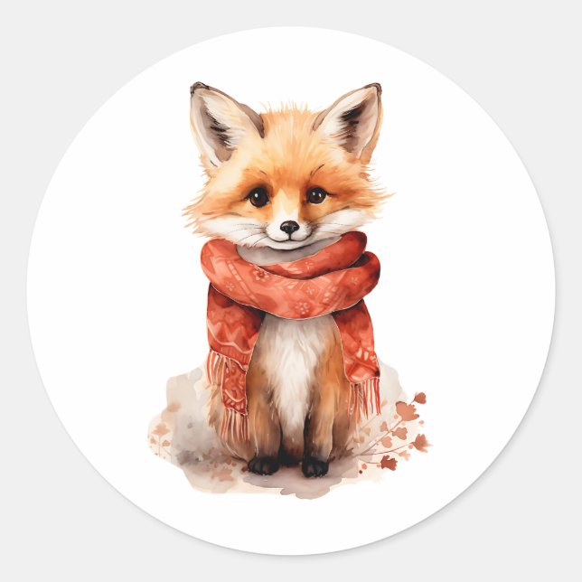 Sticker Rond Renard mignon en écharpe rouge (Devant)