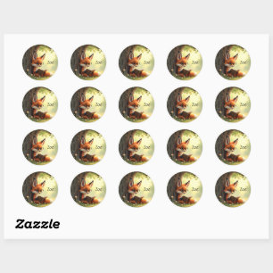 Sticker Rond Renard mignon lisant un livre, personnalisé