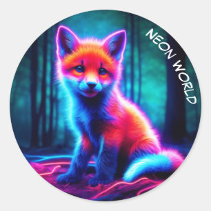 Sticker Rond Renard néon mystique dans une forêt enchantée