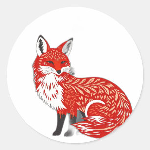 Sticker Rond Renard nordique avec Motifs feuille