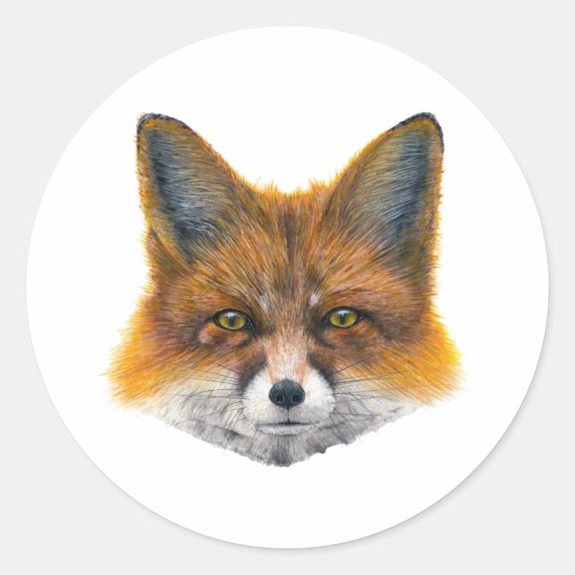 Sticker Rond Renard - Peinture en acrylique (Devant)