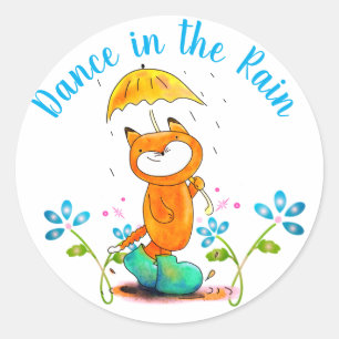 Sticker Rond Renard printanier inspirant avec parapluie