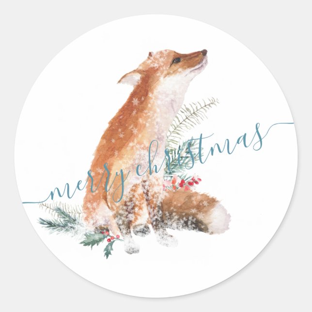 Sticker Rond Renard Rouge Habillé Pour Noël (Devant)