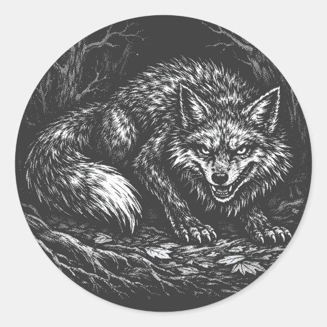 Sticker Rond Renard rusé de la forêt — par BurnsInHell (Devant)