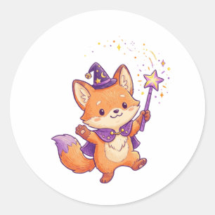 Sticker Rond Renard sorcier mignon lançant un sortilège d'Hallo