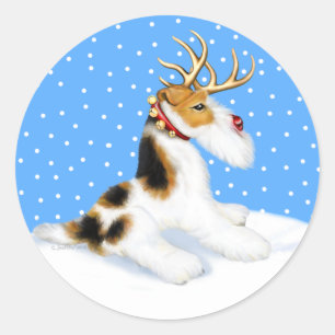 Sticker Rond Renard Terrier Reindeer