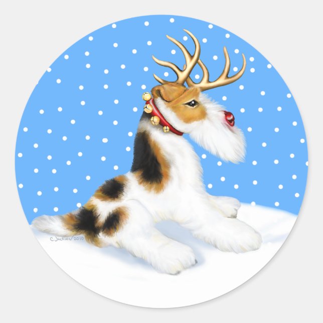Sticker Rond Renard Terrier Reindeer (Devant)