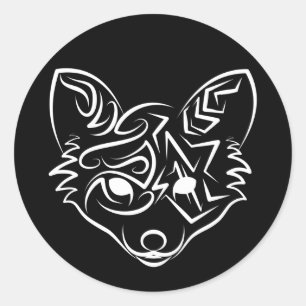 Sticker Rond Renard tribal noir et blanc