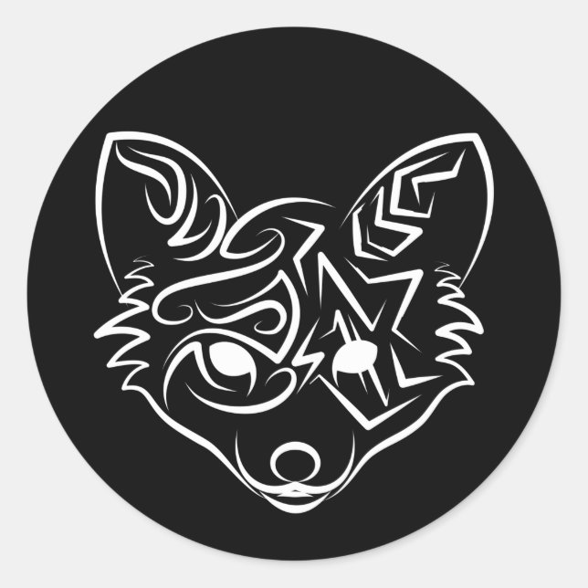 Sticker Rond Renard tribal noir et blanc (Devant)