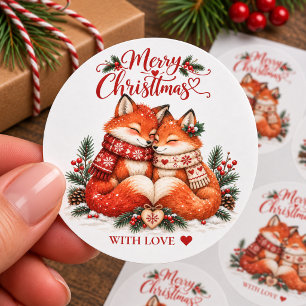 Sticker Rond Renards de Noël Nordiques Cosy Avec Amour