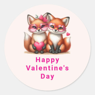 Sticker Rond Renards orange mignons amoureux pour la Saint-Vale