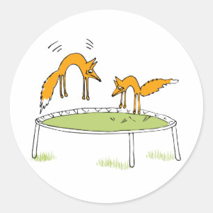 Sticker Rond Renards sur Trampoline