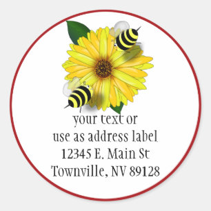 Sticker Rond Rencontre des abeilles sur la Fleur Jaune