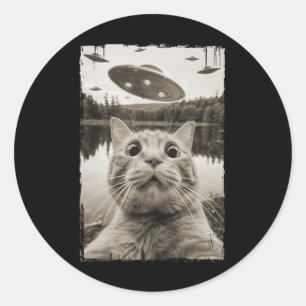 Sticker Rond Rencontres vintages De Cat Ufo - Drôle Ufo Et Cat