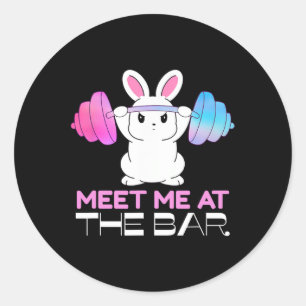 Sticker Rond Rencontrez-Moi Au Bar Barbell Bunny Funny Exercise