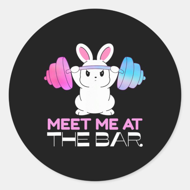 Sticker Rond Rencontrez-Moi Au Bar Barbell Bunny Funny Exercise (Devant)