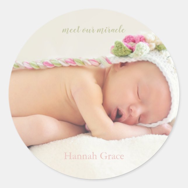 Sticker Rond Rencontrez notre miracle | Faire-part de naissance (Devant)