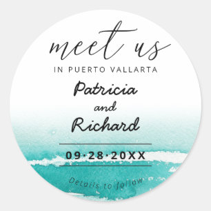 Sticker Rond Rencontrez-Nous À La Destination Mariage Teal Save
