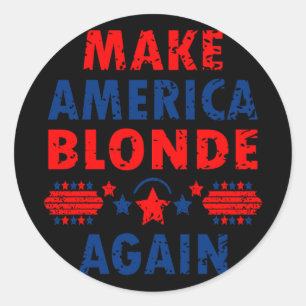 Sticker Rond Rendre l'Amérique blonde Trump 2025 amusant Sarcas