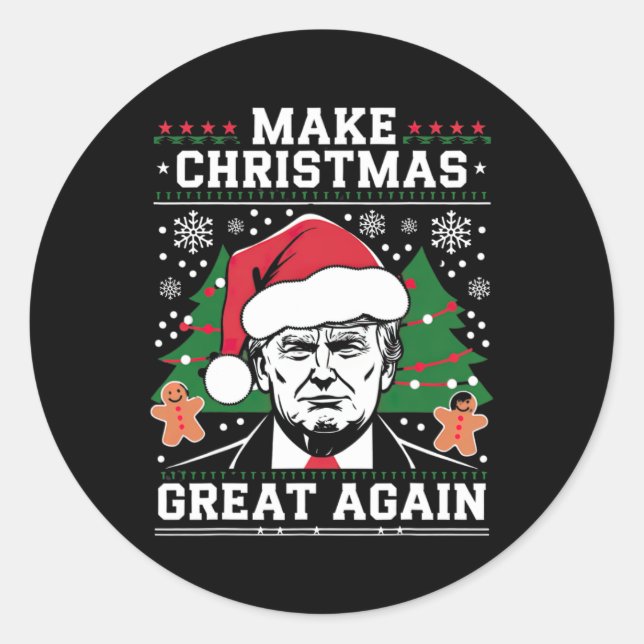 Sticker Rond Rendre Noël super à nouveau drôle Père Noël Trump  (Devant)