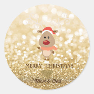 Sticker Rond Renne de dessin animé adorable,Chapeau de Père Noë