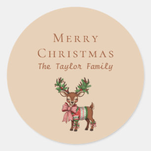 Sticker Rond Renne de Noël à la typographie minimaliste élégant