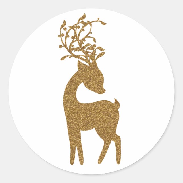 Sticker Rond Renne de Noël fête scintillant or (Devant)