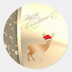 Sticker Rond Renne de Noël tendance avec chapeau de Père Noël,